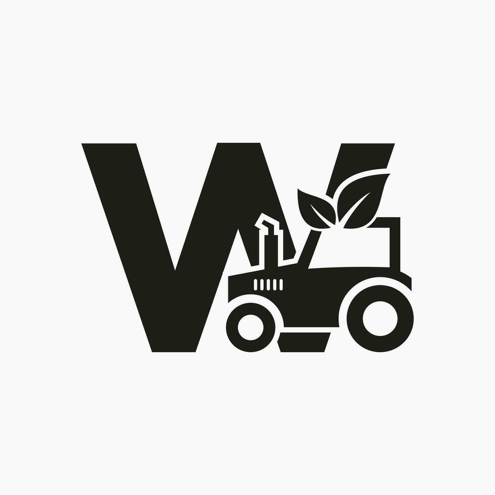 lettera w agricoltura logo concetto con trattore icona vettore modello. eco azienda agricola simbolo