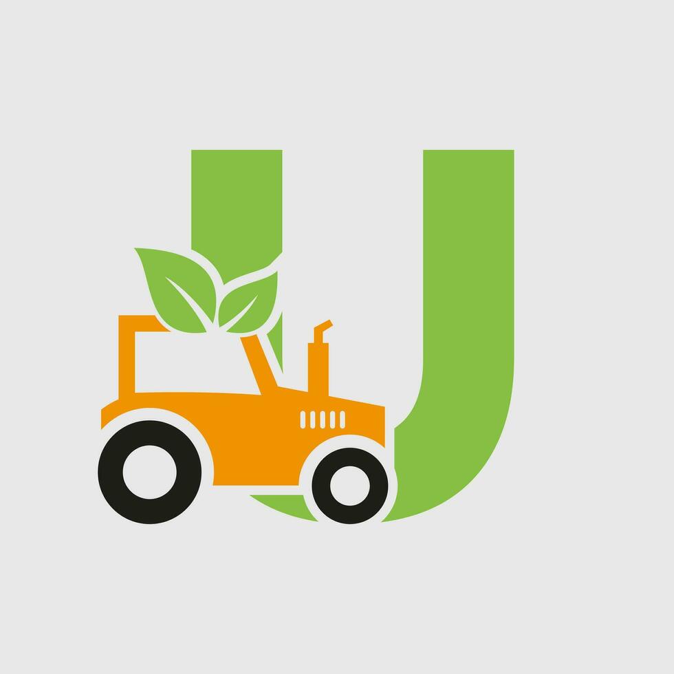 lettera u agricoltura logo concetto con trattore icona vettore modello. eco azienda agricola simbolo