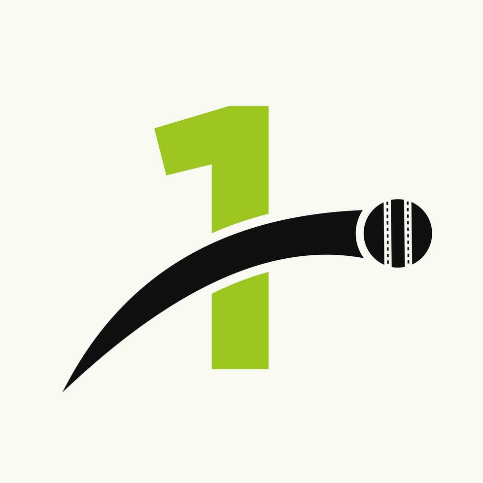 cricket logo su lettera 1 con in movimento cricket palla icona. cricket palla logo modello vettore