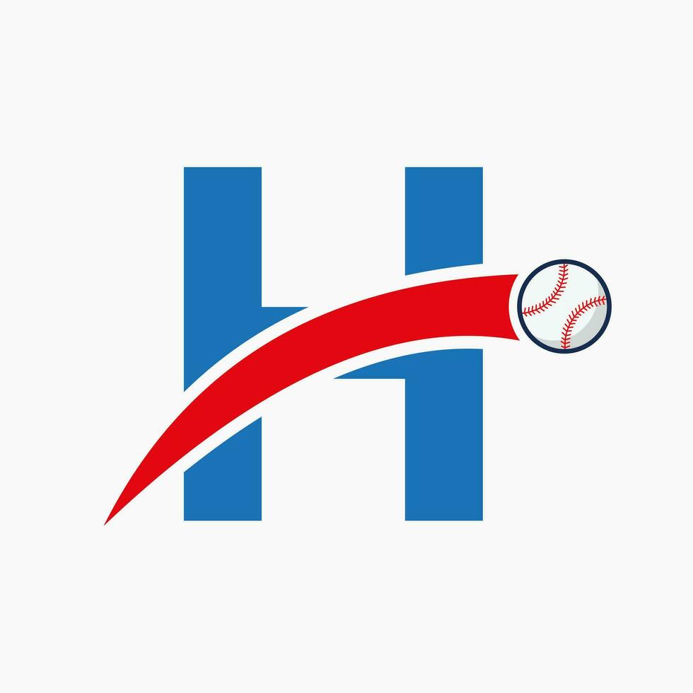 baseball logo su lettera h con in movimento baseball icona. baseball logotipo modello vettore