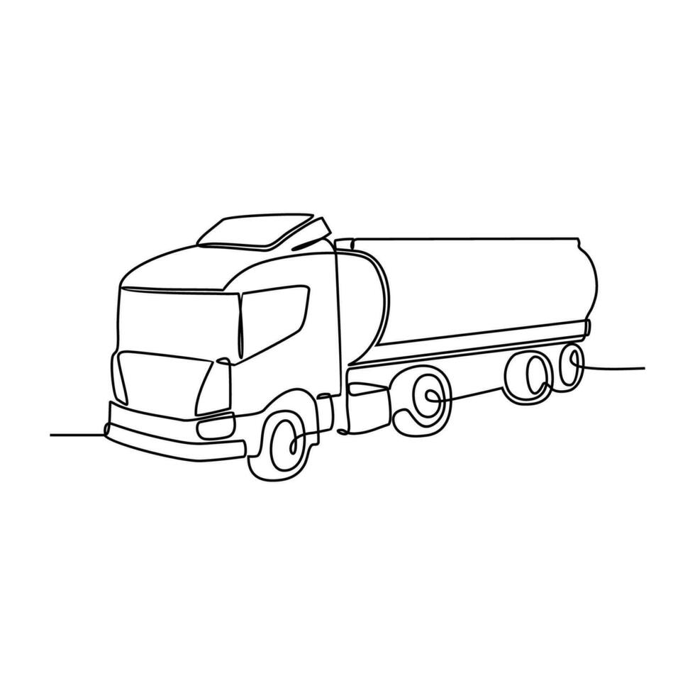 uno continuo linea disegno di camion come terra veicolo con bianca sfondo. terra mezzi di trasporto design nel semplice lineare stile. non colorazione veicolo design concetto vettore illustrazione