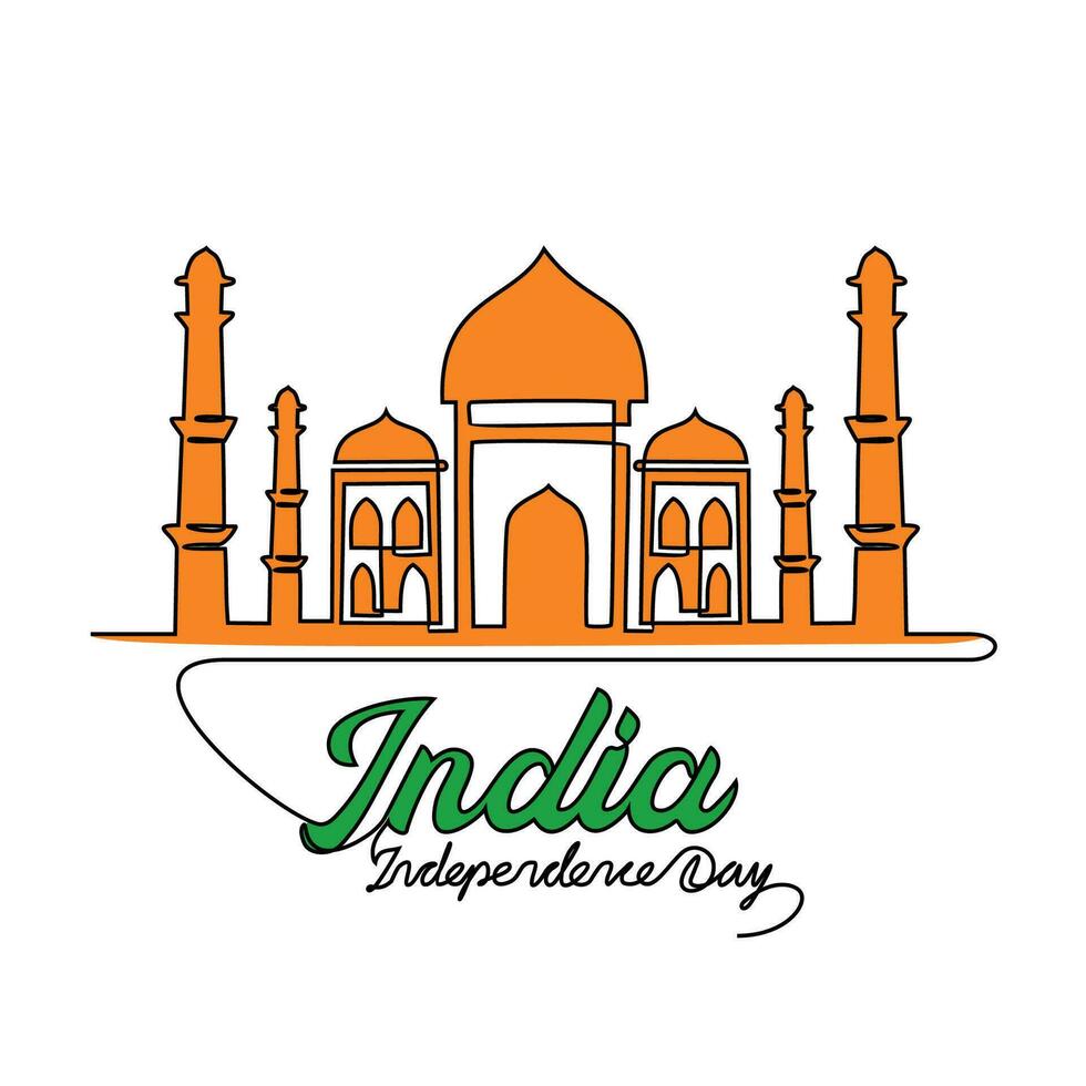 uno continuo linea disegno di India indipendenza giorno con bianca sfondo. patriottico simbolo design nel semplice lineare stile. India indipendenza giorno design concetto vettore illustrazione.