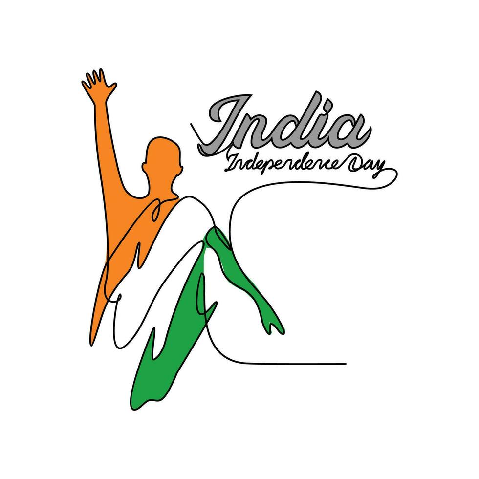 uno continuo linea disegno di India indipendenza giorno con bianca sfondo. patriottico simbolo design nel semplice lineare stile. India indipendenza giorno design concetto vettore illustrazione.