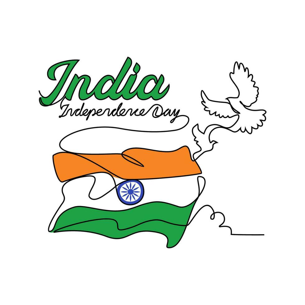 uno continuo linea disegno di India indipendenza giorno con bianca sfondo. patriottico simbolo design nel semplice lineare stile. India indipendenza giorno design concetto vettore illustrazione.