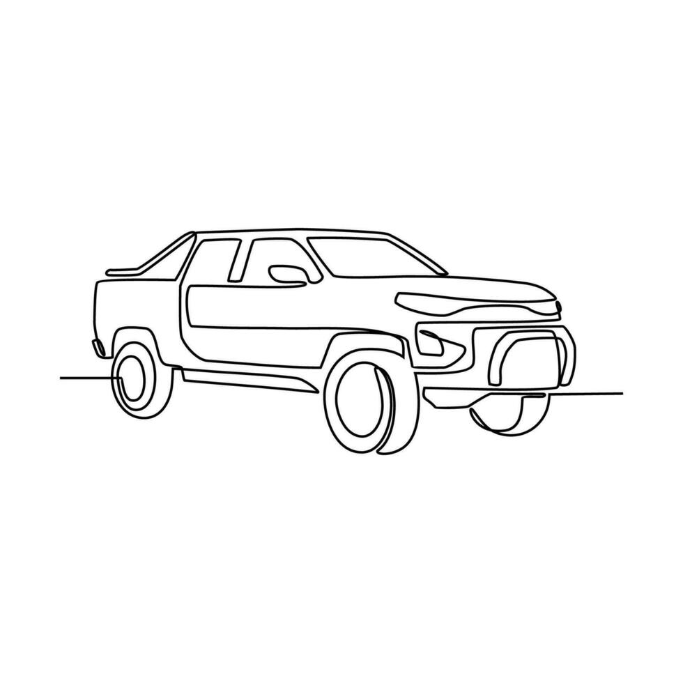 uno continuo linea disegno di camion come terra veicolo con bianca sfondo. terra mezzi di trasporto design nel semplice lineare stile. non colorazione veicolo design concetto vettore illustrazione