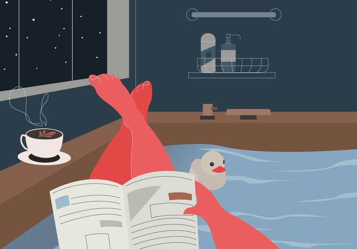Enjoy Reading A Book In Cozy Bath Room Vector Illustration
