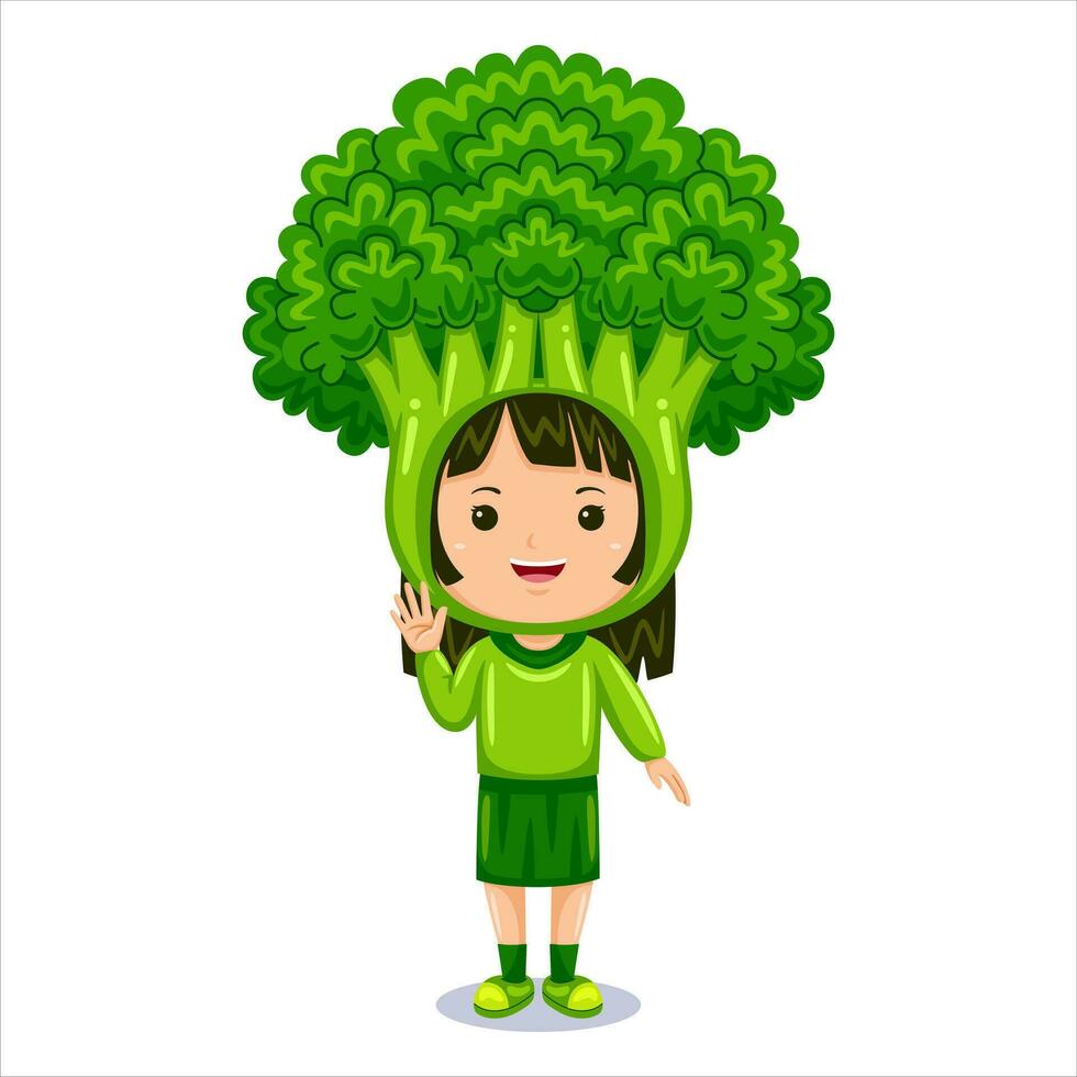 ragazza bambini broccoli personaggio costume vettore