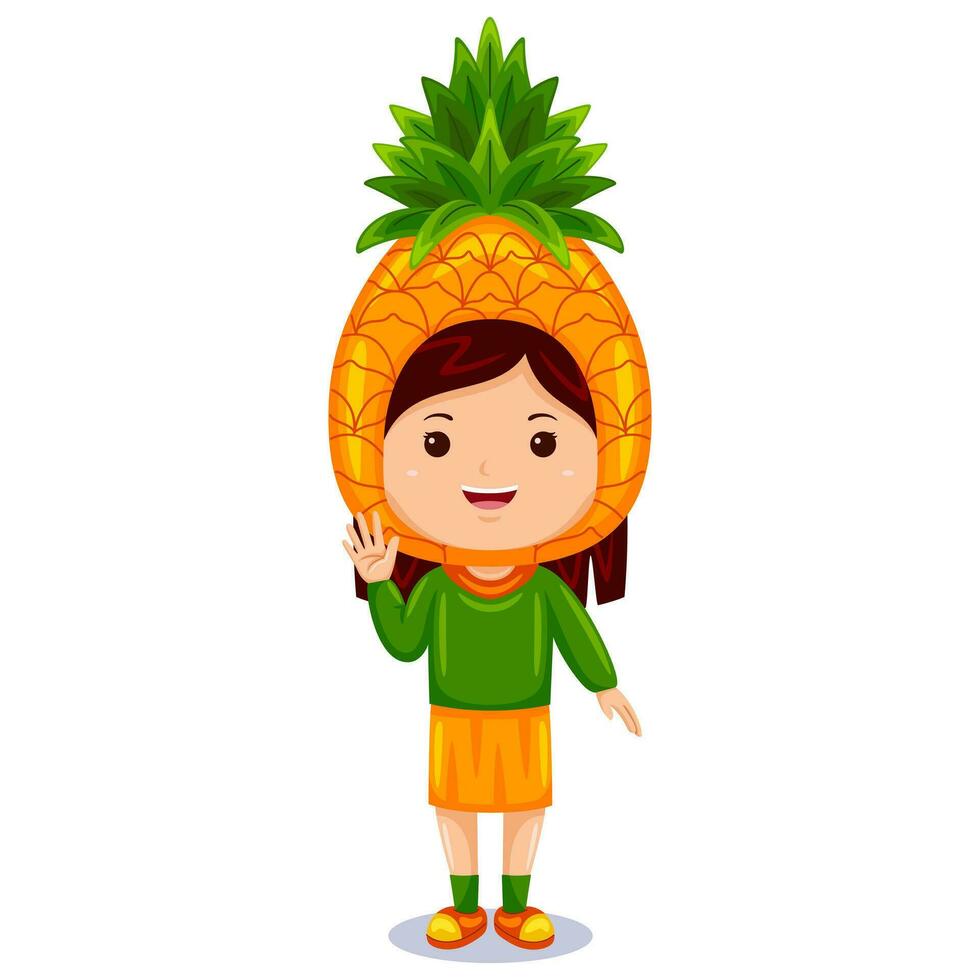 ragazza bambini ananas personaggio vettore