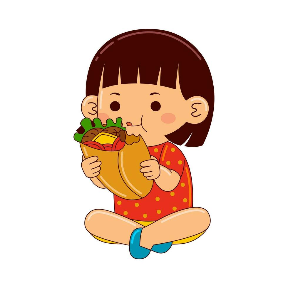 bambini mangiare veloce cibo vettore illustrazione