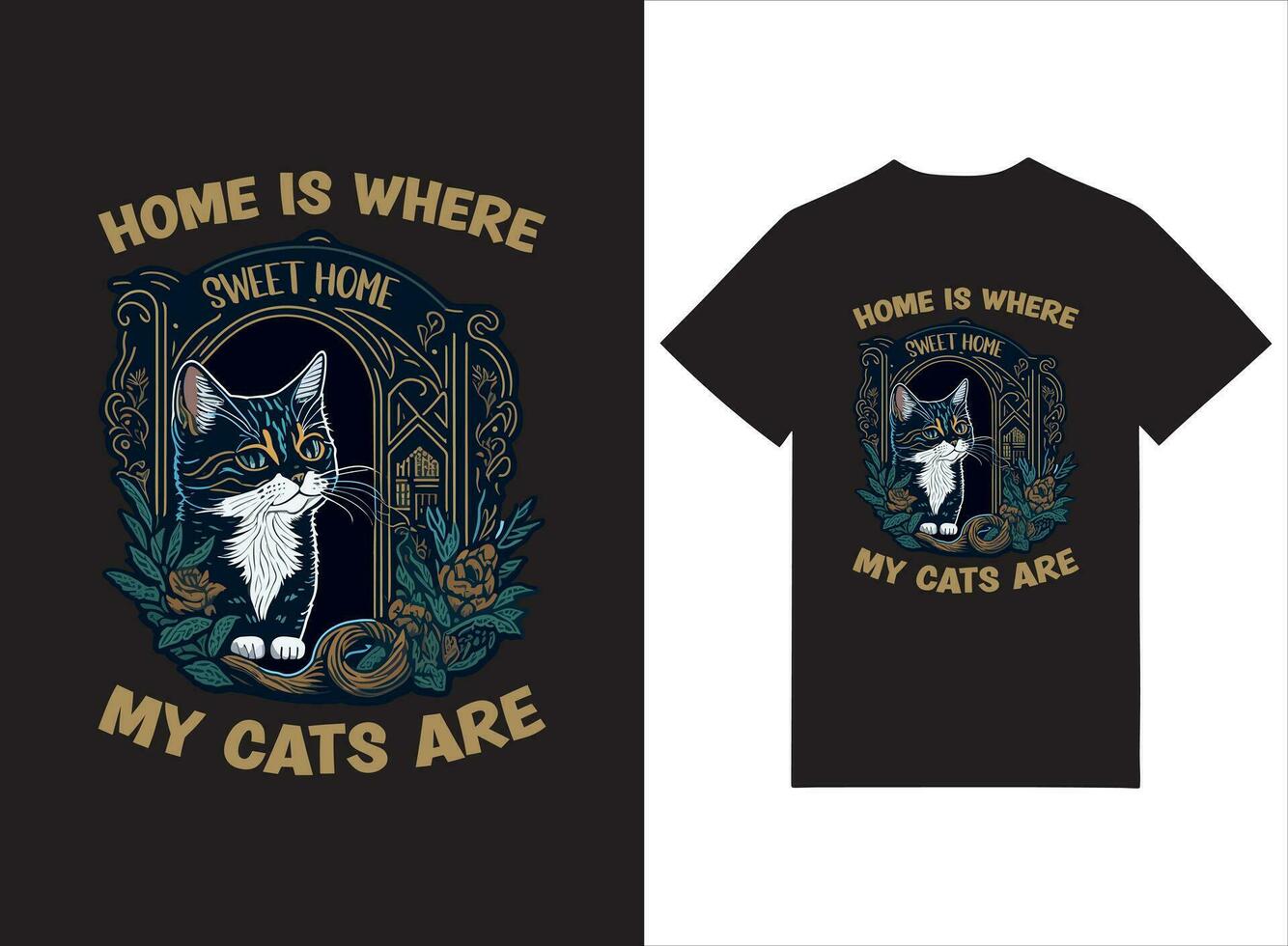 casa è dove mio gatti siamo illustrato maglietta design vettore