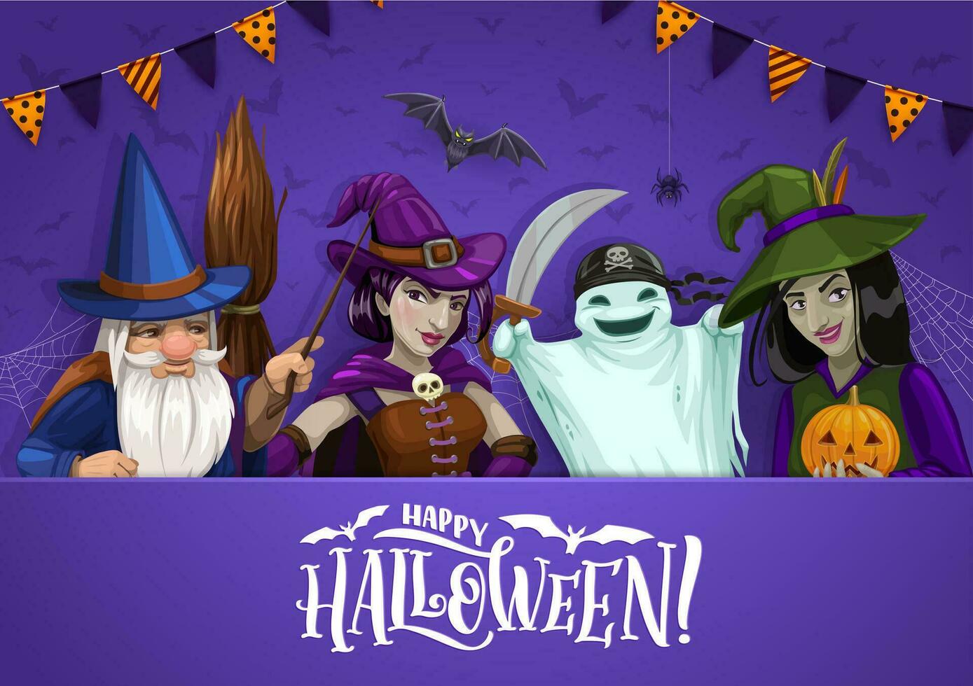 contento Halloween bandiera con vacanza personaggi vettore