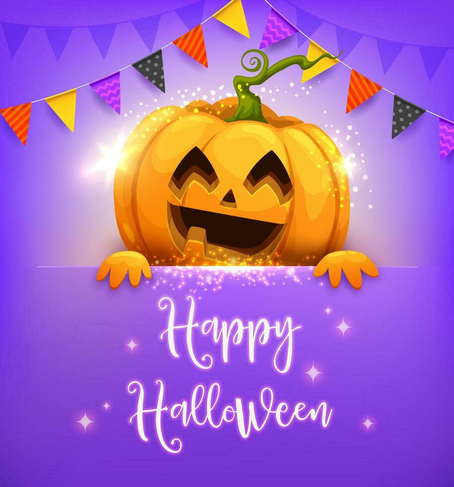 cartone animato Halloween zucca personaggio con ghirlanda vettore