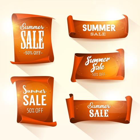 Summer Sales On Shining Parchment Scroll Set vettore