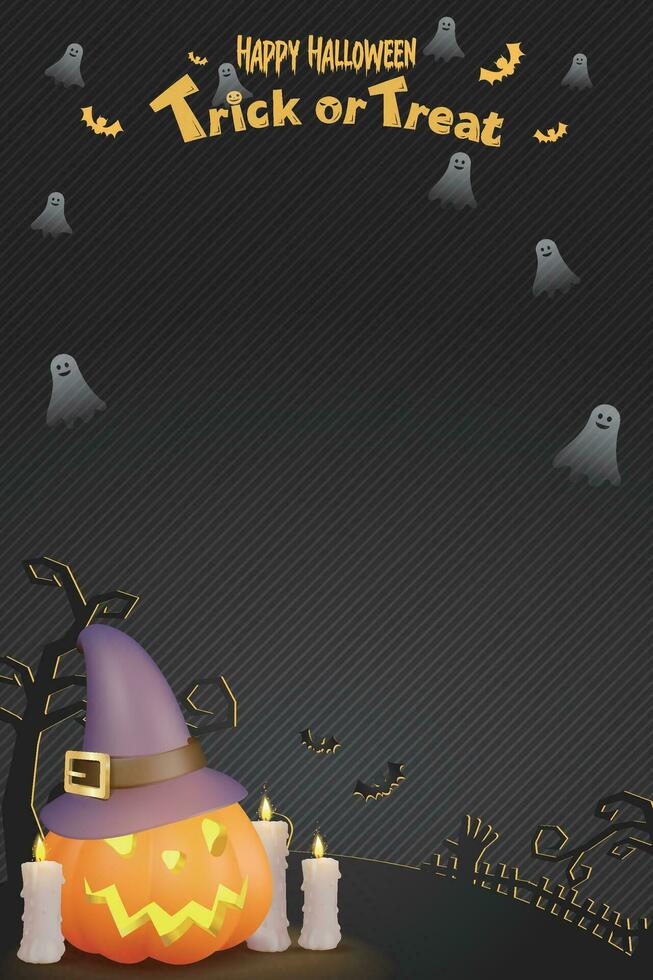 Halloween nero confine design con zucche, candele e fantasmi vettore