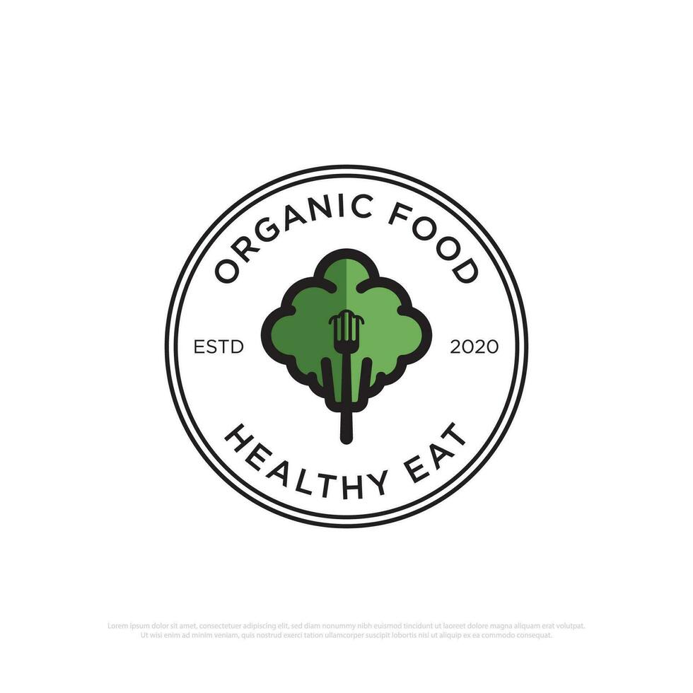 biologico cibo logo design vettore, fresco albero con piatto design illustrazione, migliore per natura, organico ristorante cartello o simbolo vettore