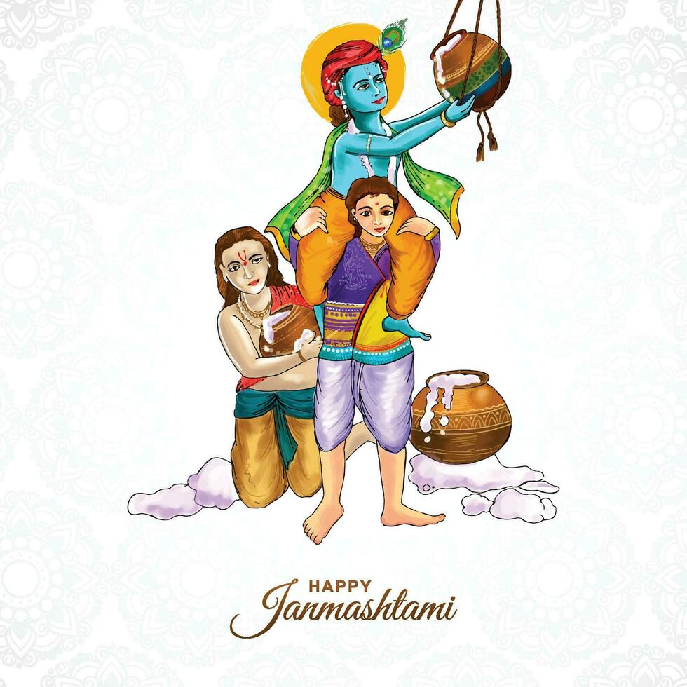 sfondo della carta di festa religiosa di lord krishna janmashtami vettore