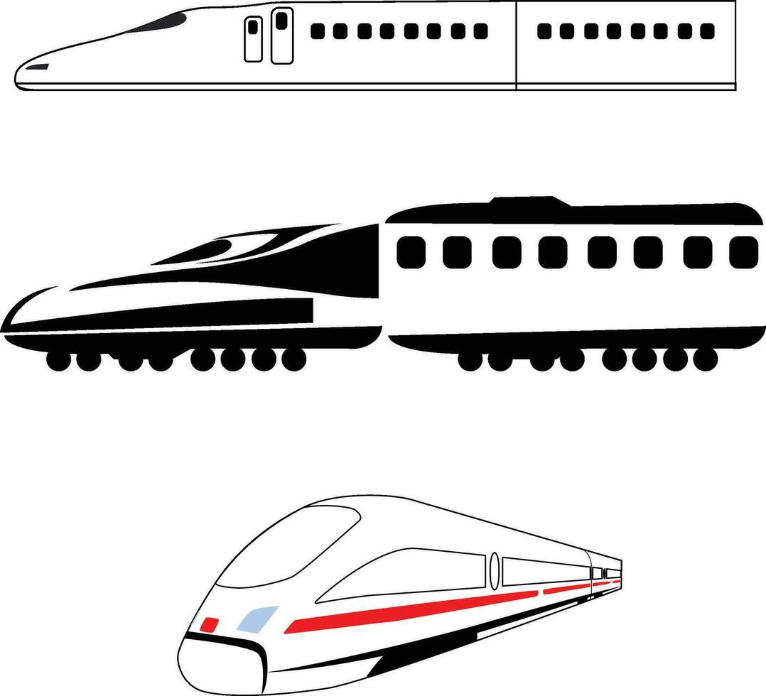 impostato di tre proiettile treno icone isolato su bianca sfondo vettore