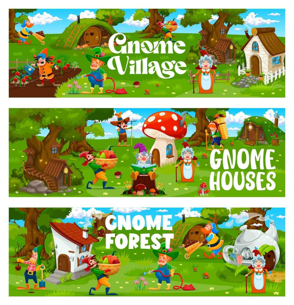 cartone animato gnomo personaggi a fiaba villaggio vettore