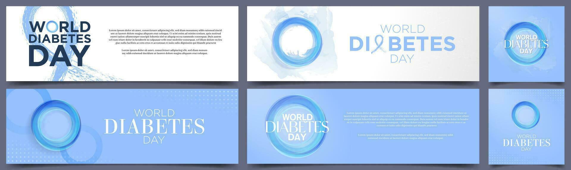 impostato di mondo diabete giorno modello carta manifesti e banner su blu astratto sfondi con circolare diabete giorno simbolo. vettore illustrazione. eps 10. Perfetto per sociale media, striscioni, manifesti.