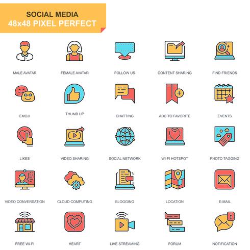 Social Media and Network Icon Set vettore