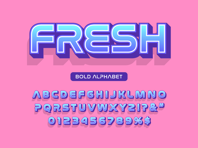 Modern 3D Bold Font And Alphabet vettore
