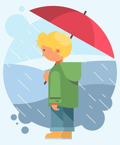 Boy Holding Umbrella vettore