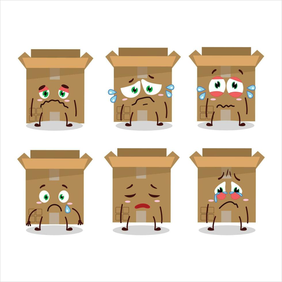 scatola di cartone scatola cartone animato personaggio con triste espressione vettore