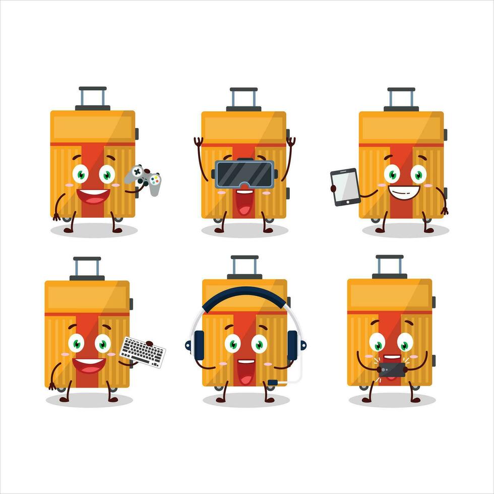 giallo bagagli cartone animato personaggio siamo giocando Giochi con vario carino emoticon vettore