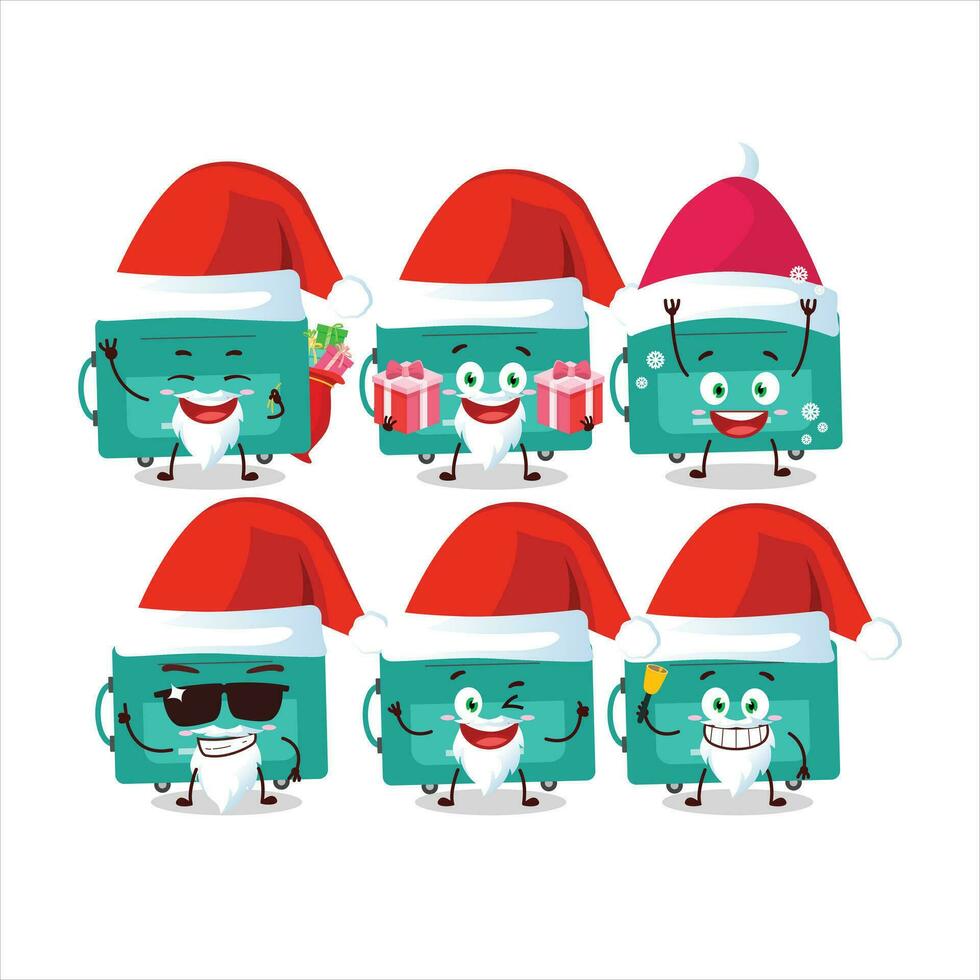 Santa Claus emoticon con mini bagagli cartone animato personaggio vettore