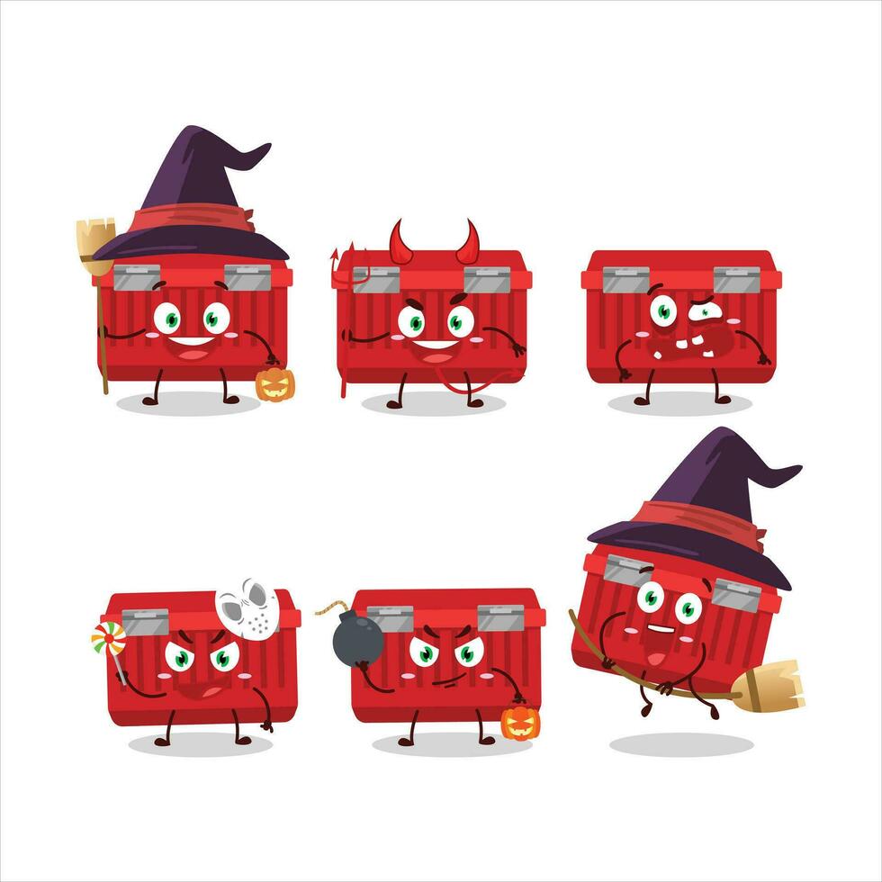 Halloween espressione emoticon con cartone animato personaggio di rosso cassetta degli attrezzi vettore