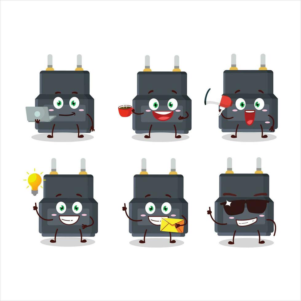 adattatore connettore cartone animato personaggio con vario tipi di attività commerciale emoticon vettore