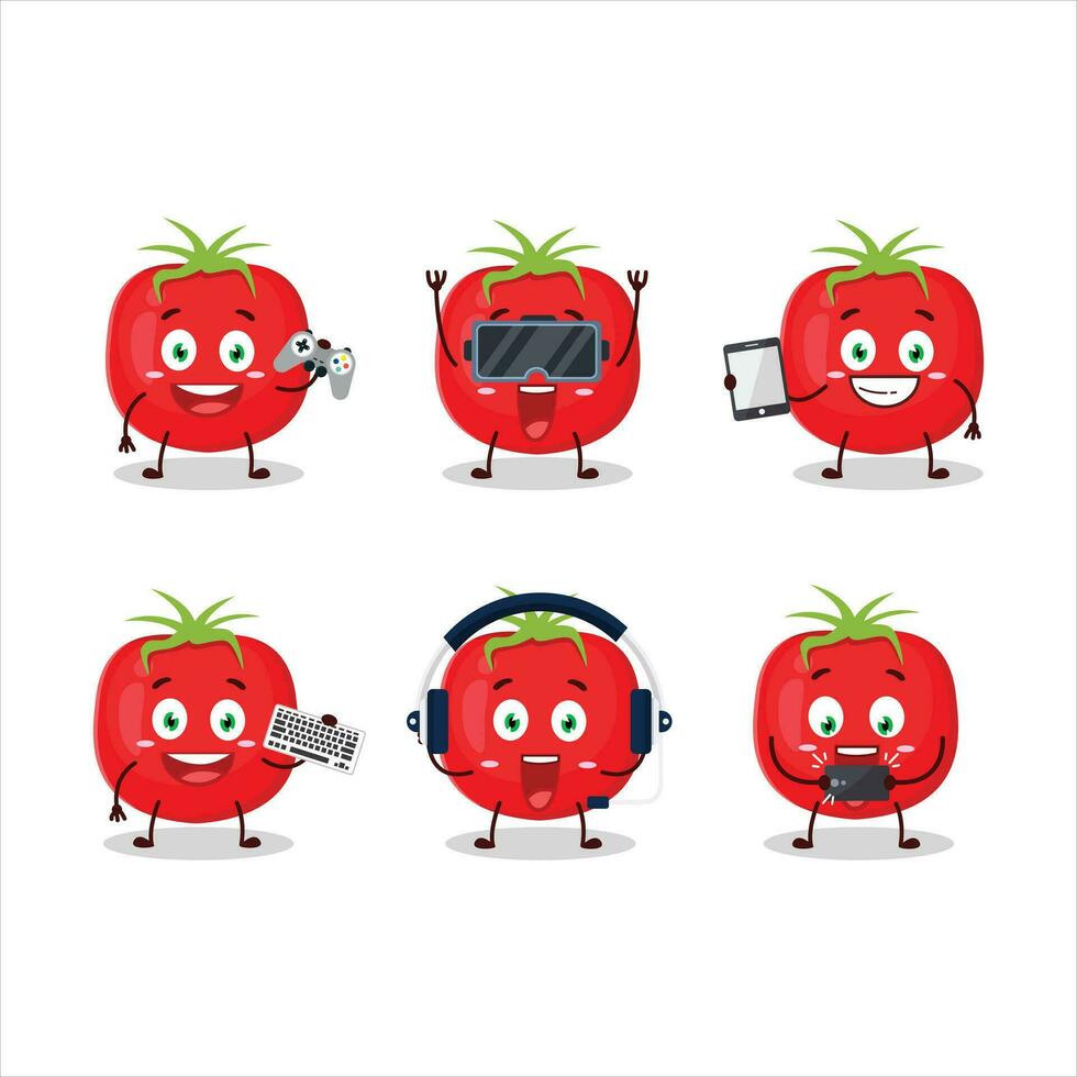 pomodoro cartone animato personaggio siamo giocando Giochi con vario carino emoticon vettore