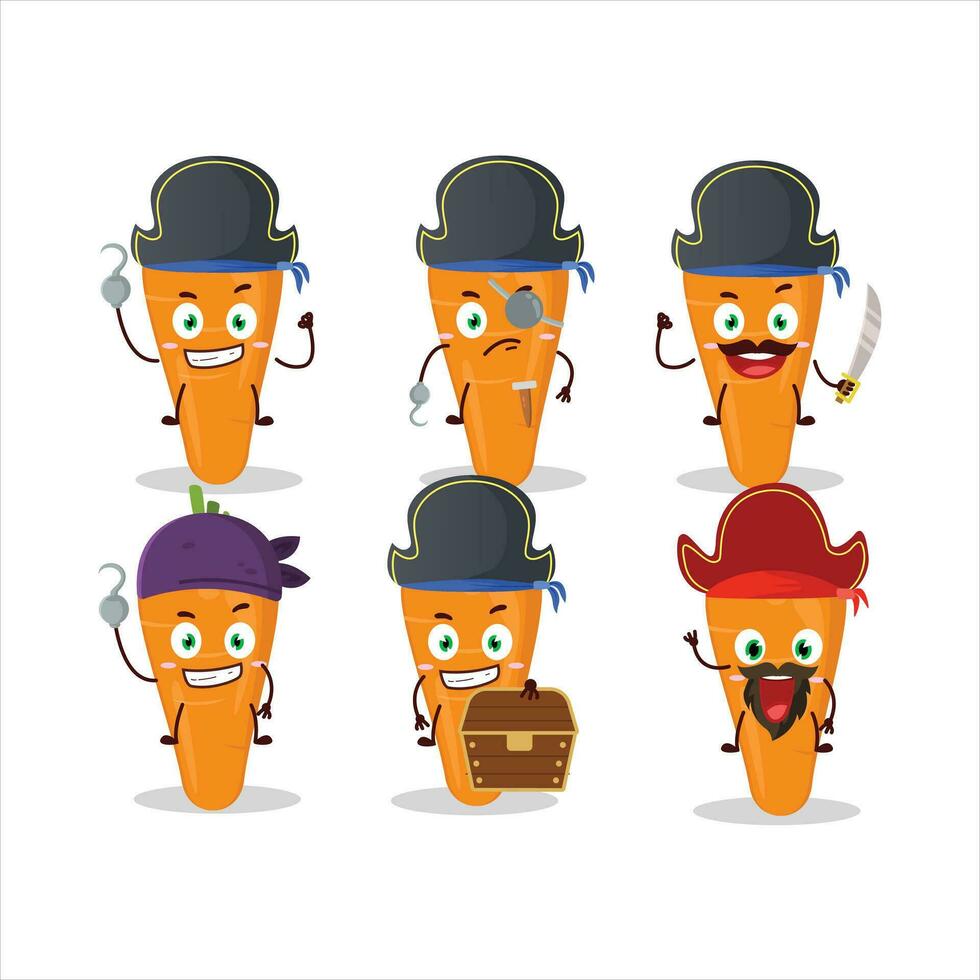 cartone animato personaggio di carota con vario pirati emoticon vettore