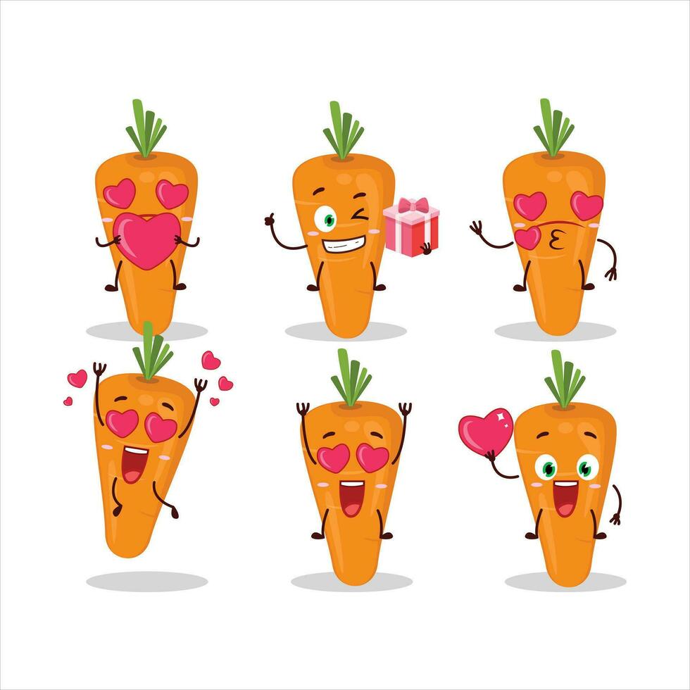 carota cartone animato personaggio con amore carino emoticon vettore