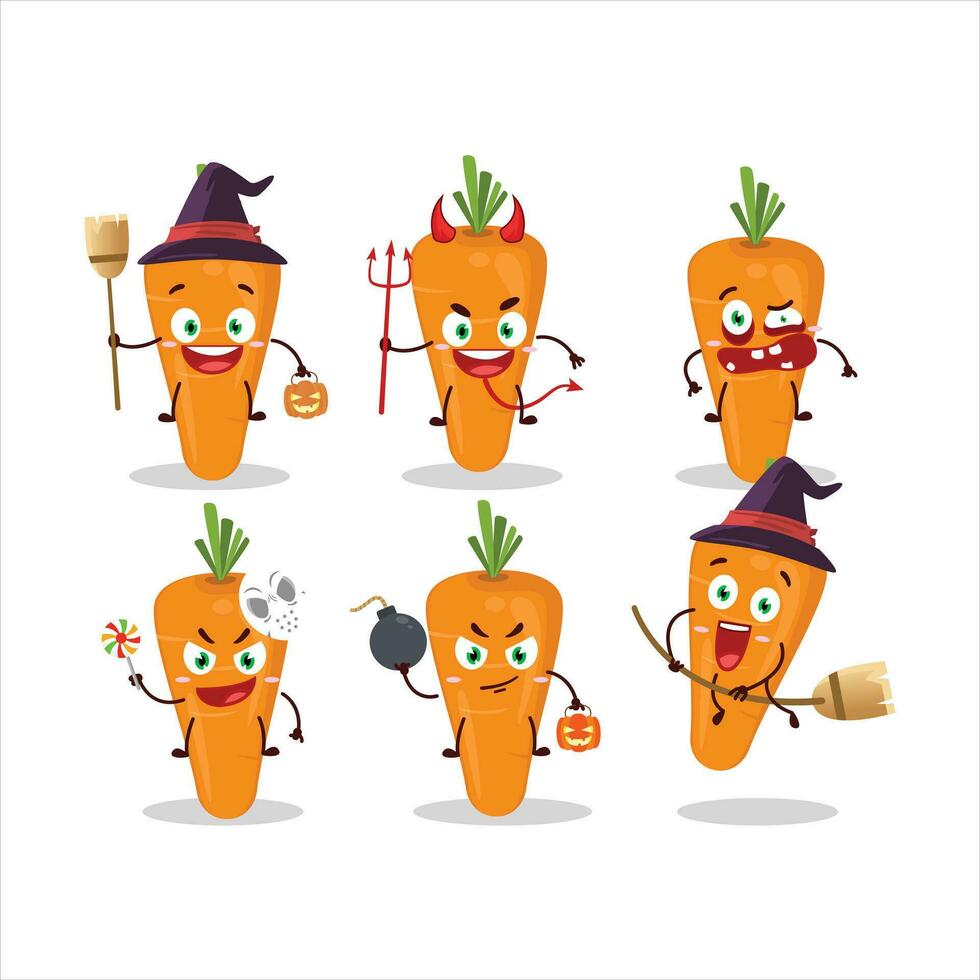 Halloween espressione emoticon con cartone animato personaggio di carota vettore