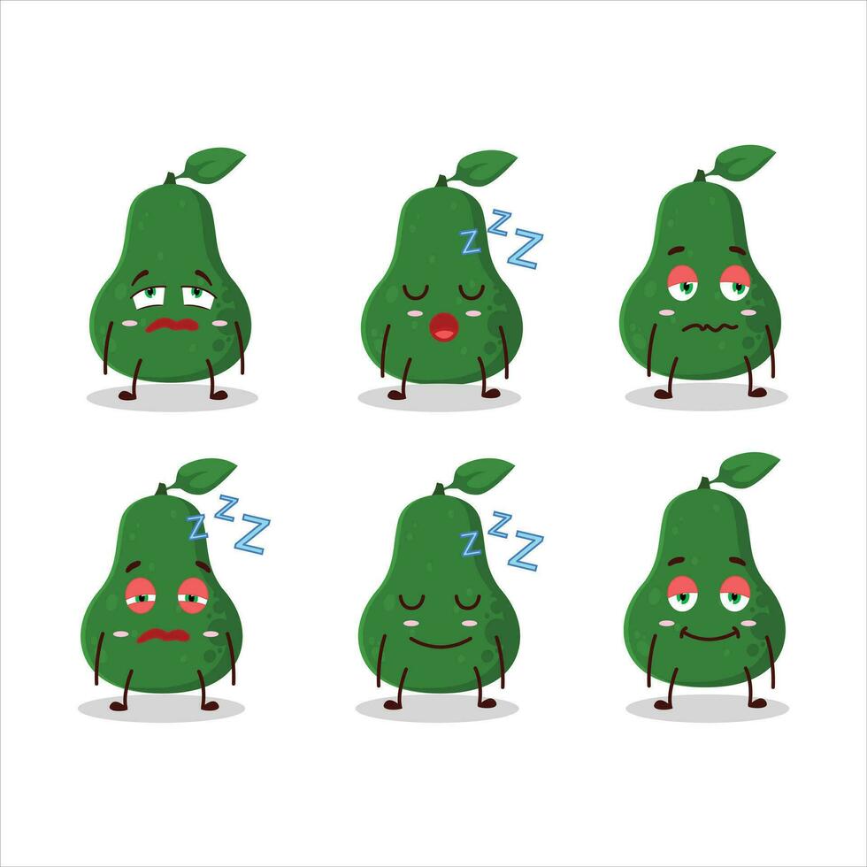cartone animato personaggio di avocado con assonnato espressione vettore