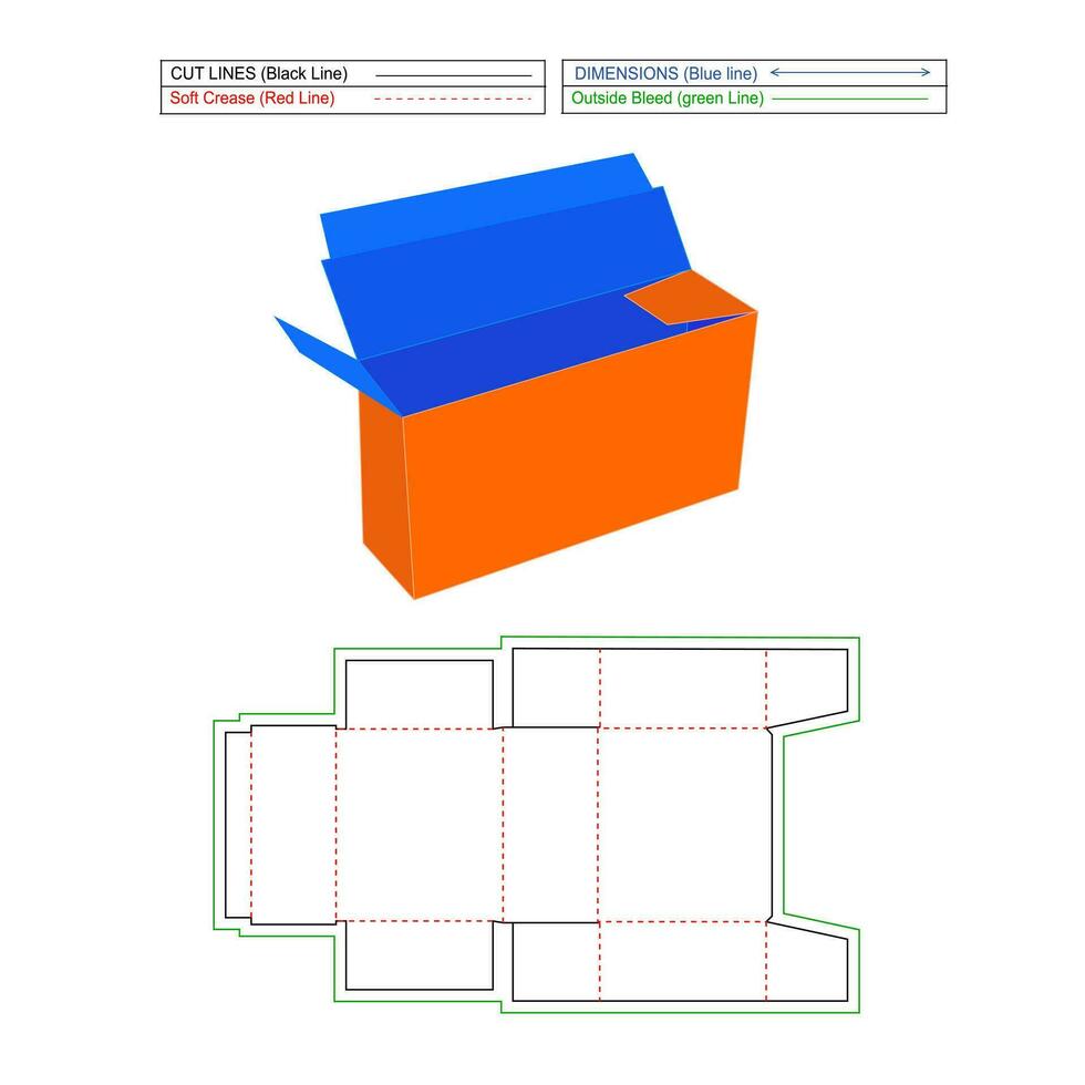 ondulato pieghevole scatola e cartone spedizione scatola, Dieline tamplate e 3d rendere con ridimensionabile e modificabile vettore