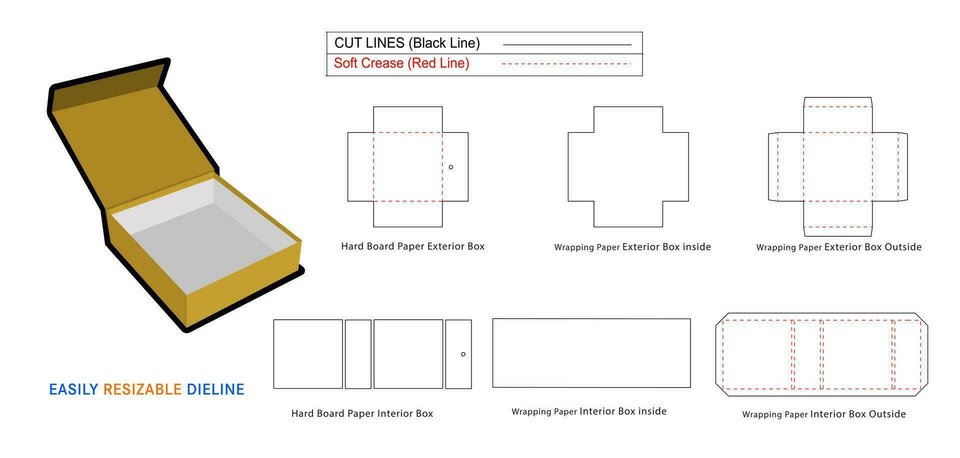 triangolo viso lusso rigido scatola, magnetico rigido scatole Dieline modello e 3d scatola vettore