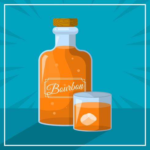 Flat Bourbon With Glass Vector Illustration