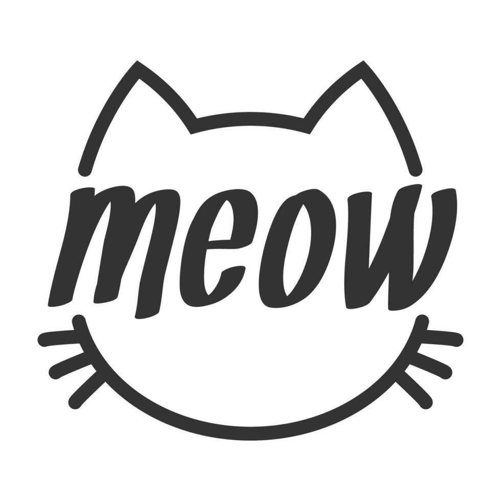 Miao lettering dentro gatto testa pittogramma, con orecchie e basettoni. carino design per felino Gli amanti e gatto mamme. vettore