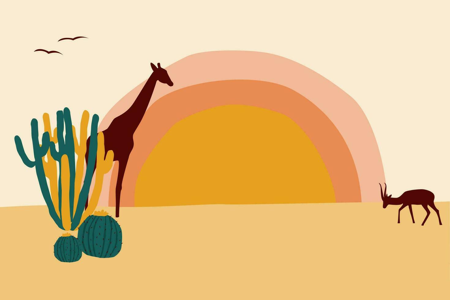 africano paesaggio. astratto minimalista deserto e cactus modello sfondo per design viaggio agenzia volantino, souvenir negozio etichetta, t camicia Stampa eccetera vettore