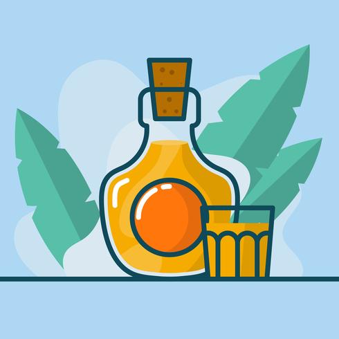 Flat Minimalist Bourbon Bottle with Glass Vector Illustration