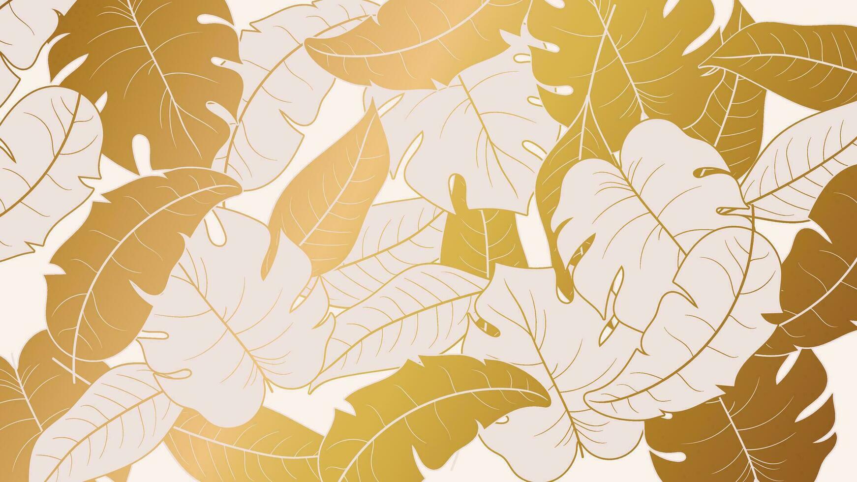 astratto fogliame oro struttura vettore sfondo. lusso foglia sfondo di tropicale foglie, mostri, impianti nel mano disegnato modello. botanico giungla illustrato per striscione, stampe, decorazione, tessuto.
