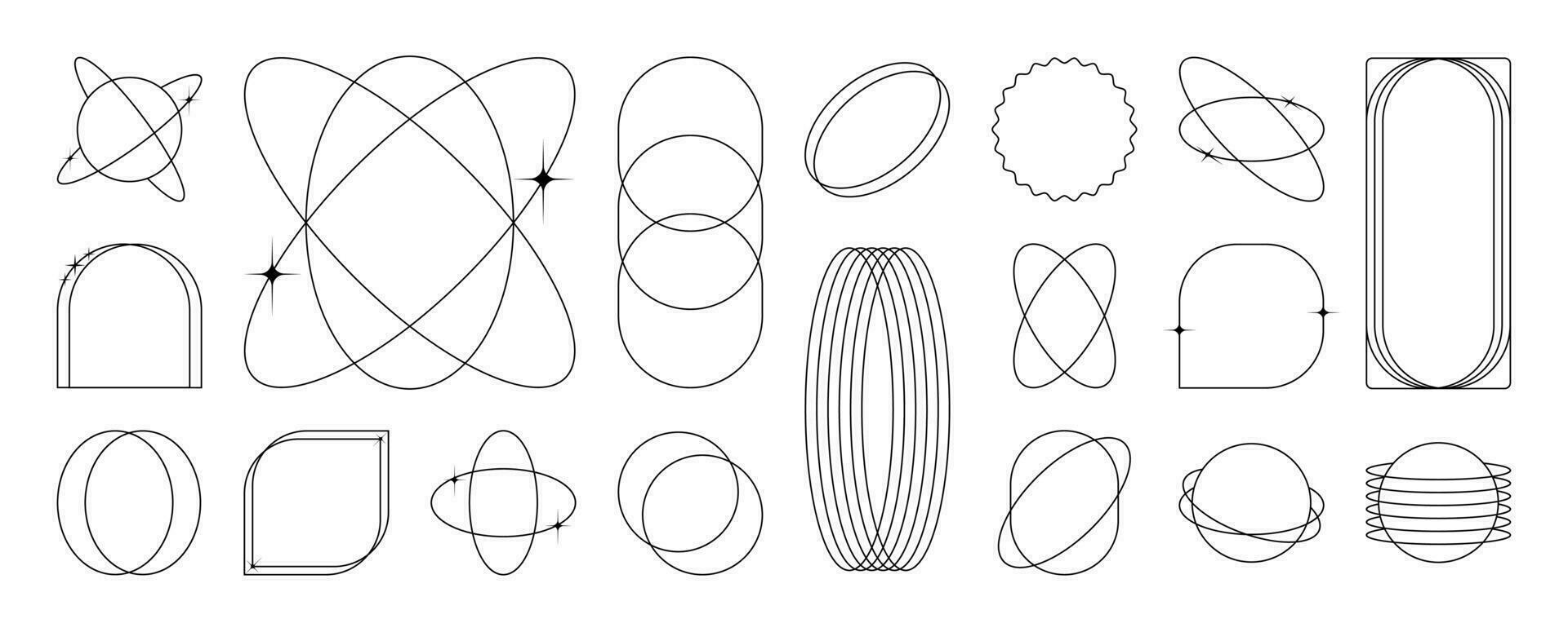 moderno minimalista estetico linea elementi, di moda lineare montatura con stelle, geometrico le forme. arco telaio con scintille per sociale media o manifesto disegno, semplice decorativo boho stile confine vettore impostato