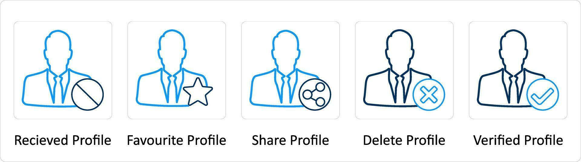 un' impostato di 5 extra icone come ricevuto profilo, preferito profilo, Condividere profilo vettore