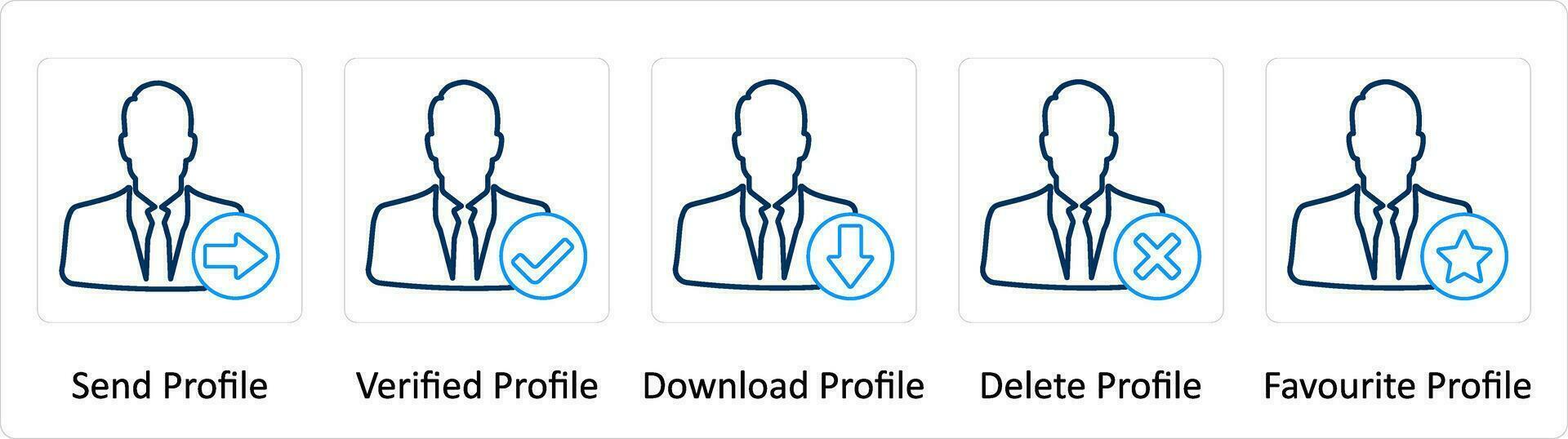 un' impostato di 5 extra icone come Spedire profilo, verificata profilo, Scarica profilo vettore