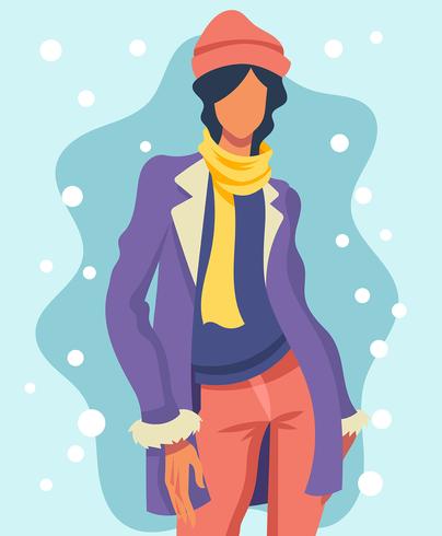 Model Portrait In Winter Outdoors Illustration vettore