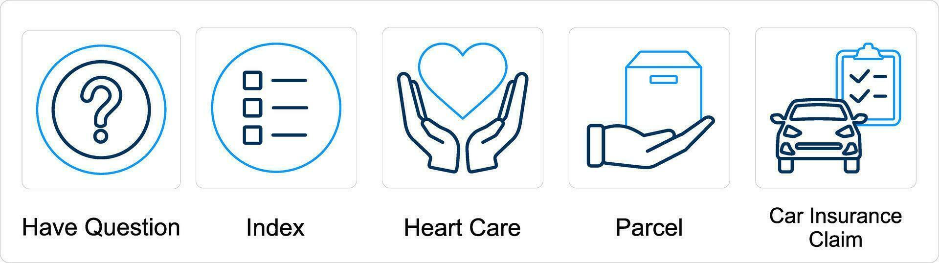 un' impostato di 5 mescolare icone come avere domanda, indice, cuore cura vettore