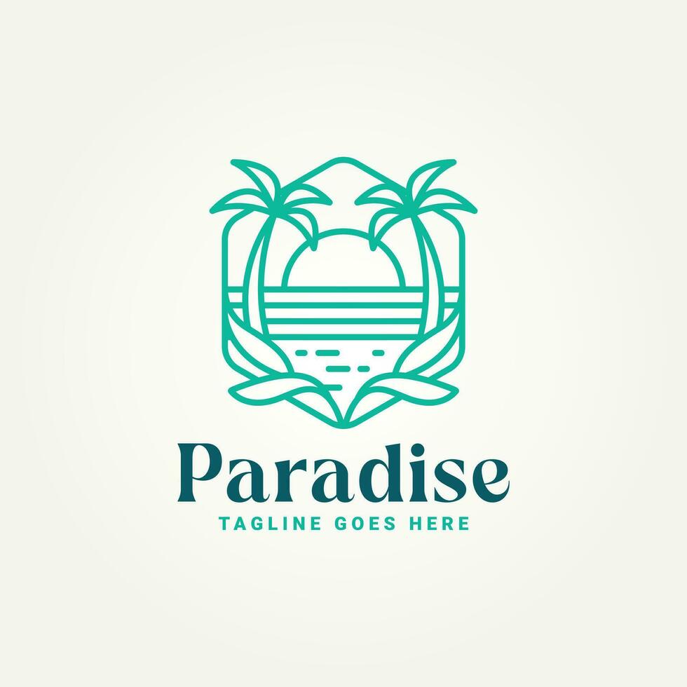 minimalista Paradiso spiaggia linea arte distintivo icona logo modello vettore illustrazione design. semplice moderno villa ricorrere, Hotel, vacanza emblema logo concetto