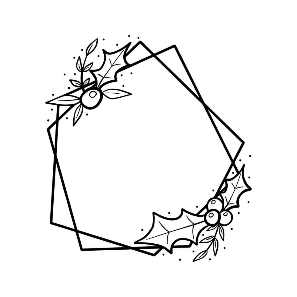 nero linea bacca e le foglie su geometrico forma telaio. vettore illustrazione per decorare logo, testo, saluto carte e qualunque design.